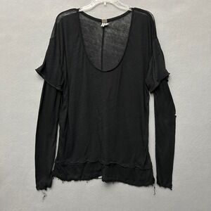 Free People We The Free Black Distressed Top Semi Sheer Long Sleeve M Whimsigoth